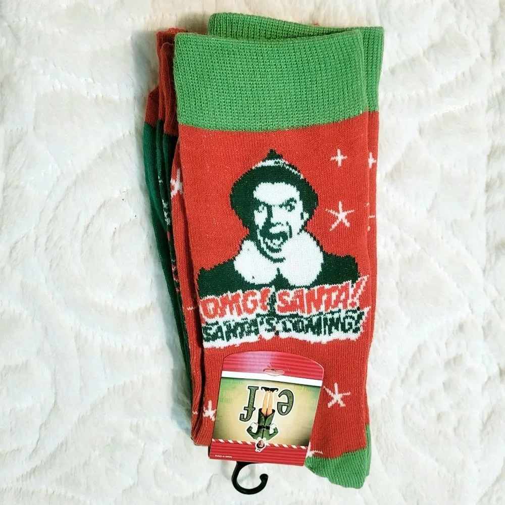 Bioworld Elf Christmas Movie 2 Pair Crew Socks Size 10-13 Shoes 8-12 New